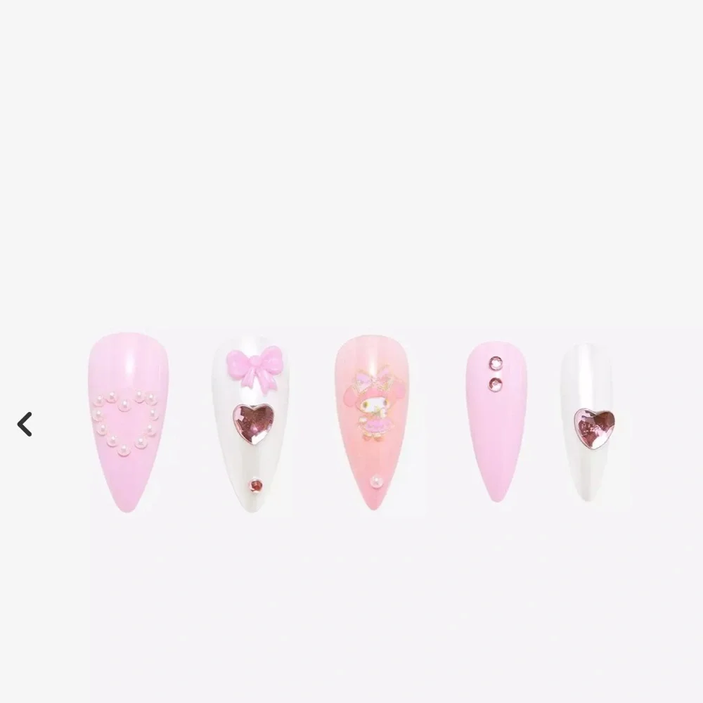 🎀💖 My Melody Sweet Society Pink Jeweled Faux Nail Set NWT 💖🎀 Hot Topic - Picture 4 of 4
